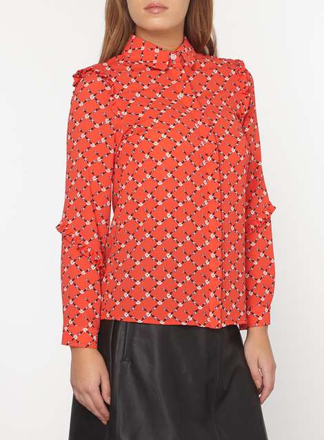 Petite Red Floral Ruffle Shirt